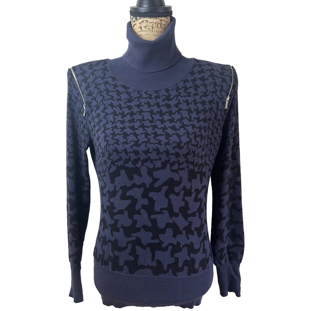 Ambiente Fashion Navy Black Shoulder Zippers Sweater Turtleneck Sz 8 Germany